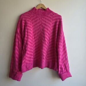Belldini Women’s Mock Neck Sweater Pink Chevron Bright Winter Chic Barbie Large